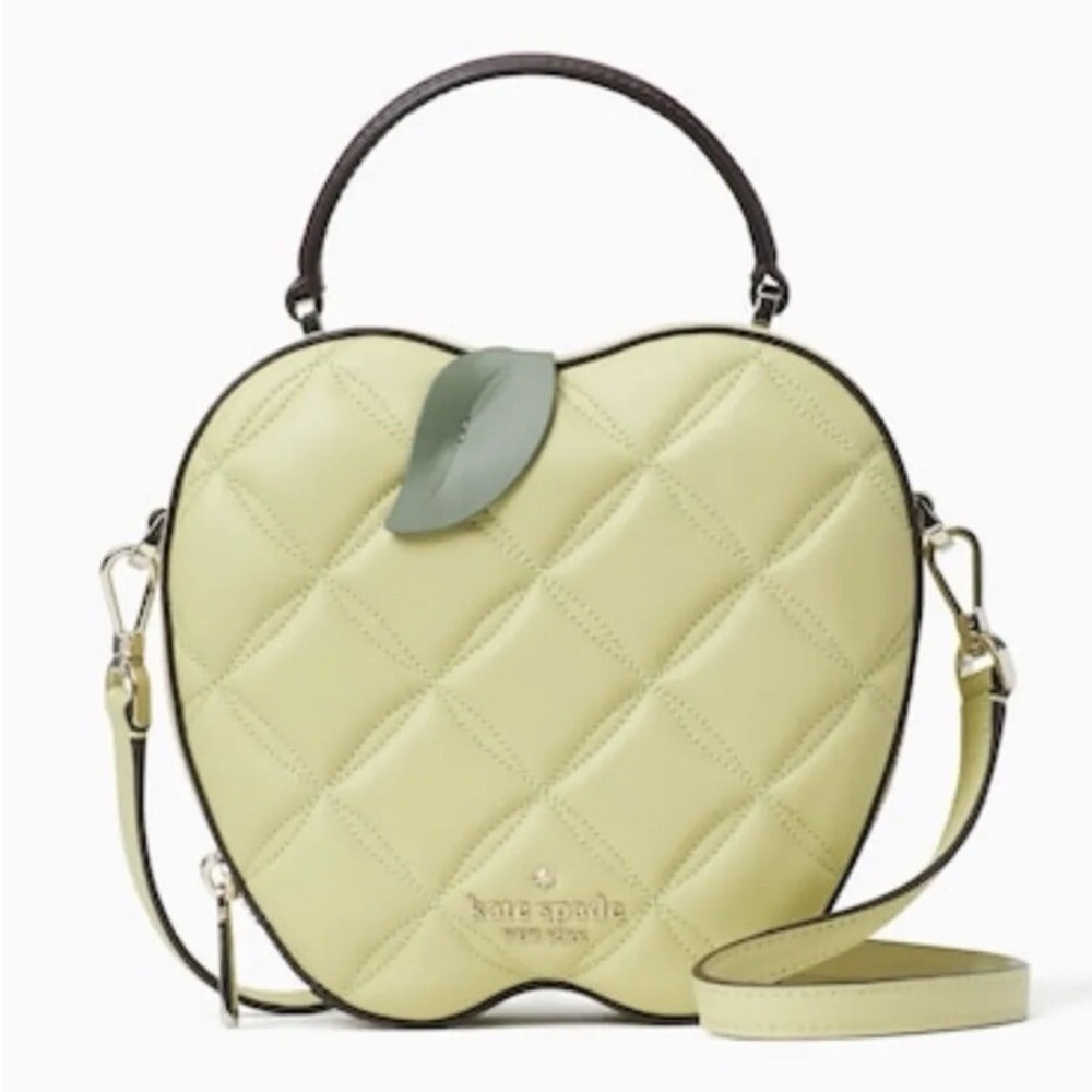 kate spade ♠️ pale yellow quilted heart mini satchel with green leaf 🍃 🍏